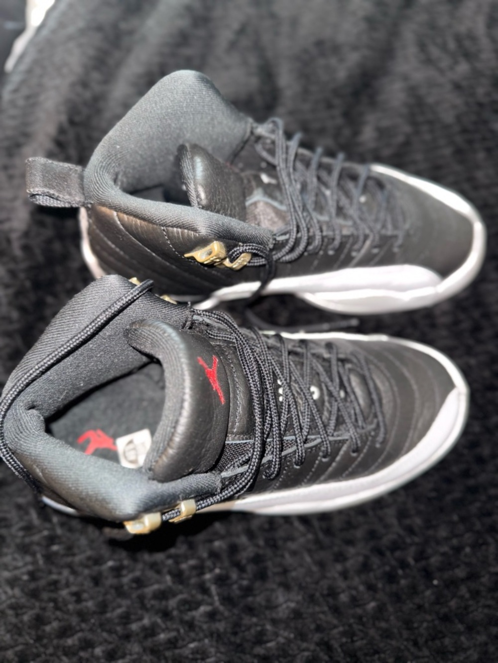 Jordan 12 (Taxi) RETRO Black & White Kids High-Top Sneakers